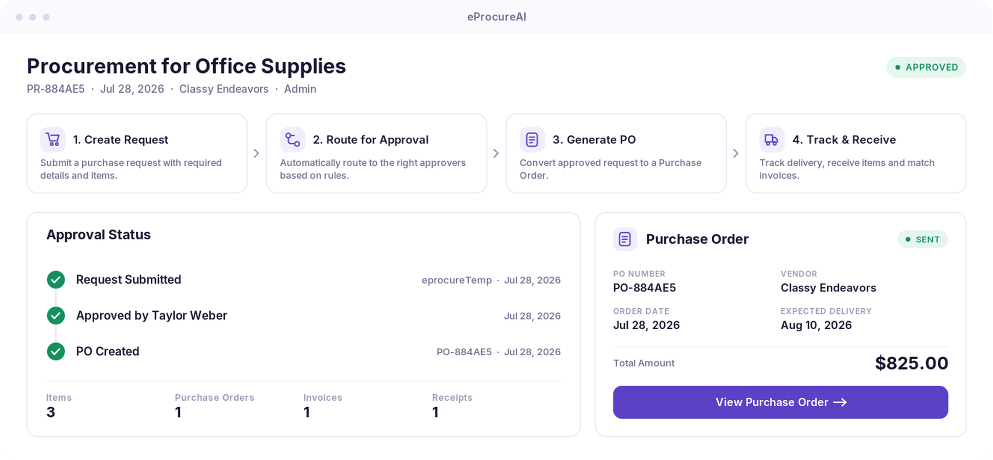 Purchasing and purchase order screen with ERP sync