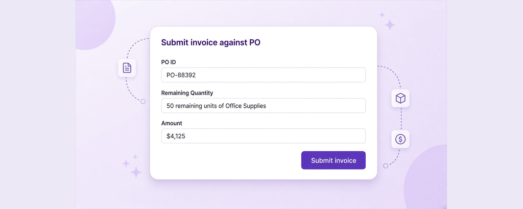 Vendor submitting an invoice against a purchase order