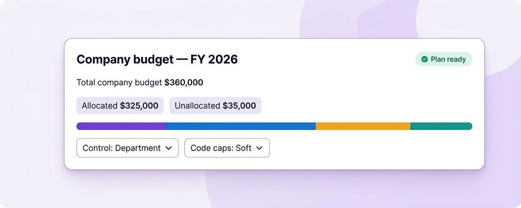Company budget planner with FY total and department allocations