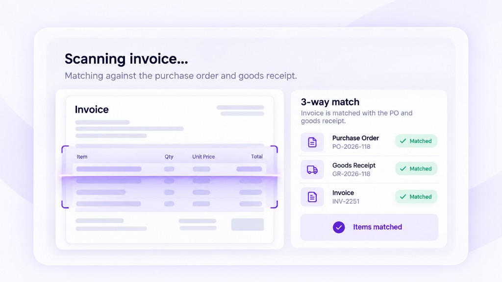 Invoice scanning with three-way match against PO and goods receipt