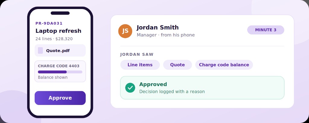 Manager approving the request from a phone