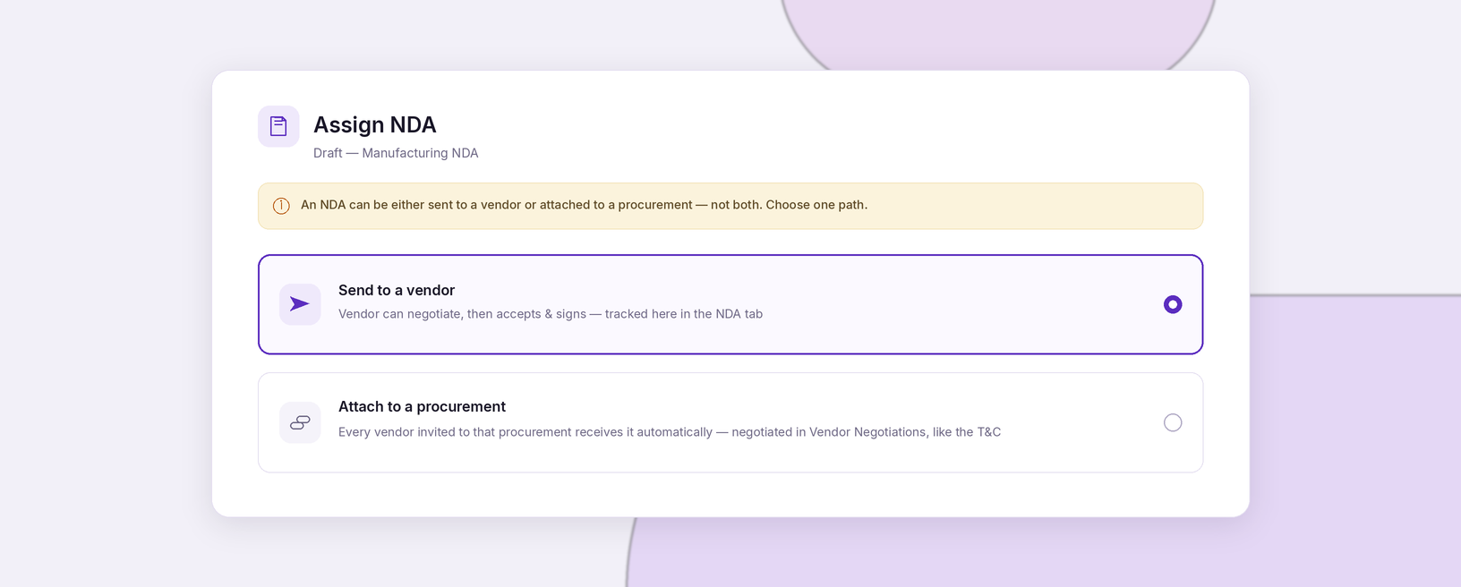 Assign NDA to a supplier or procurement