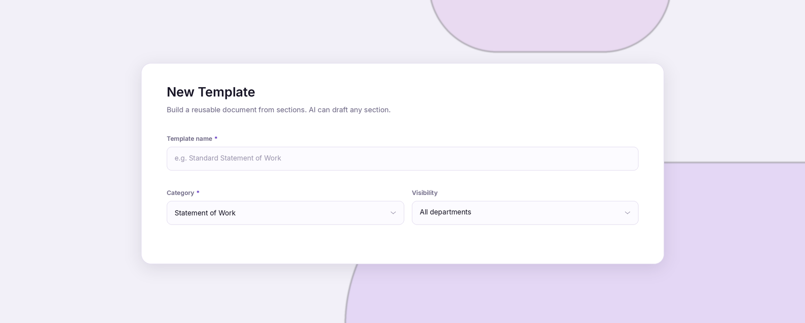 New template form with name and category