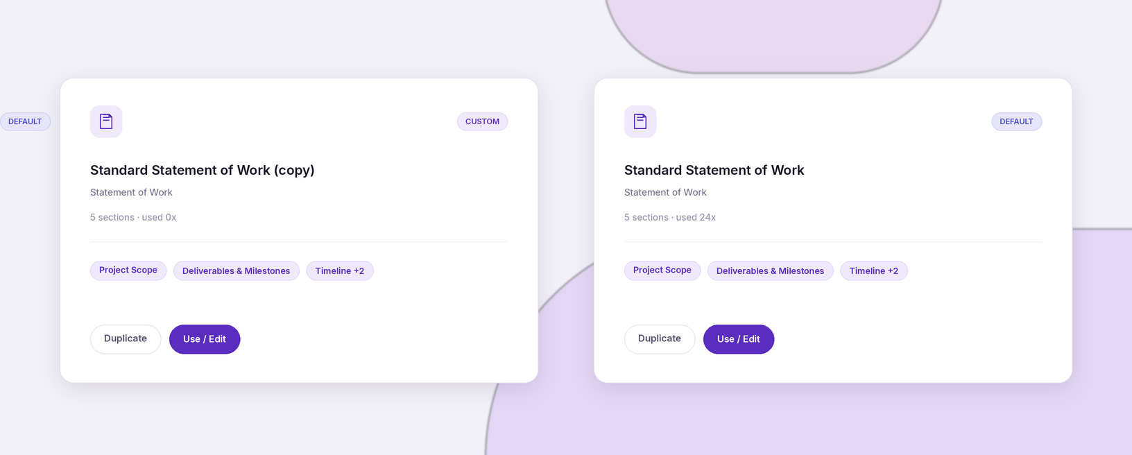 Template library to start blank or duplicate
