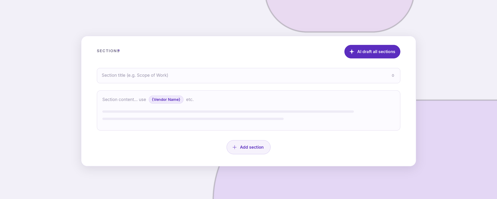Sections builder for drafting template content