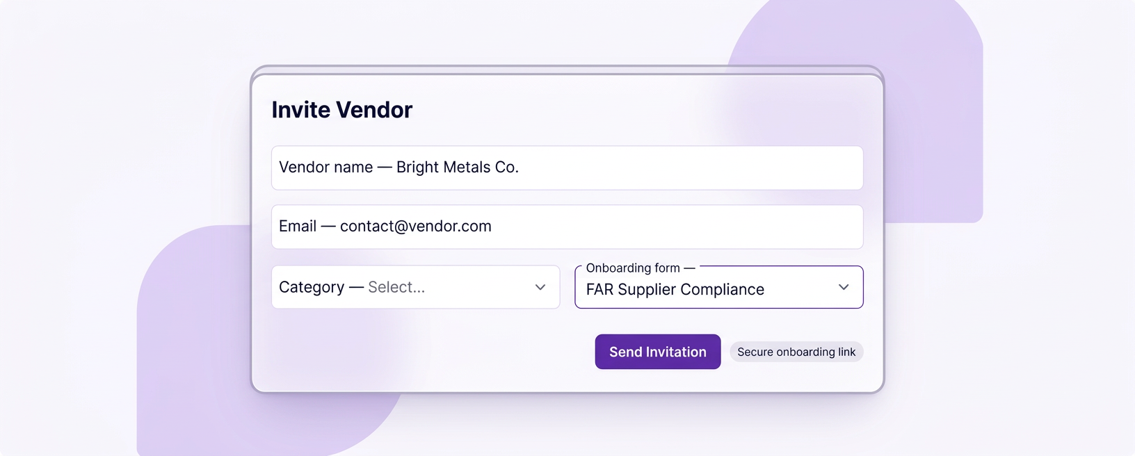 Vendor invitation email ready to send