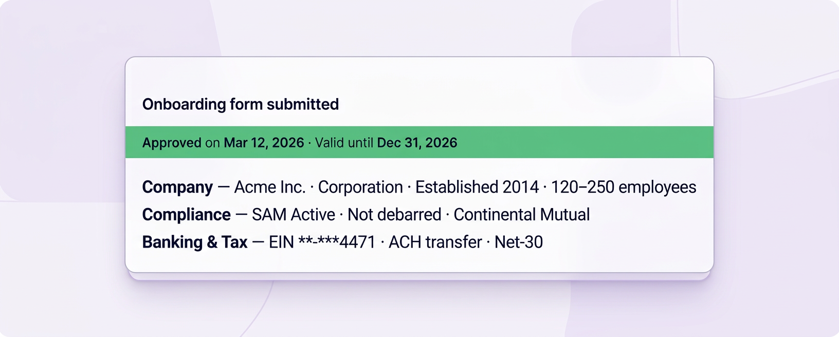 Vendor completing the onboarding form