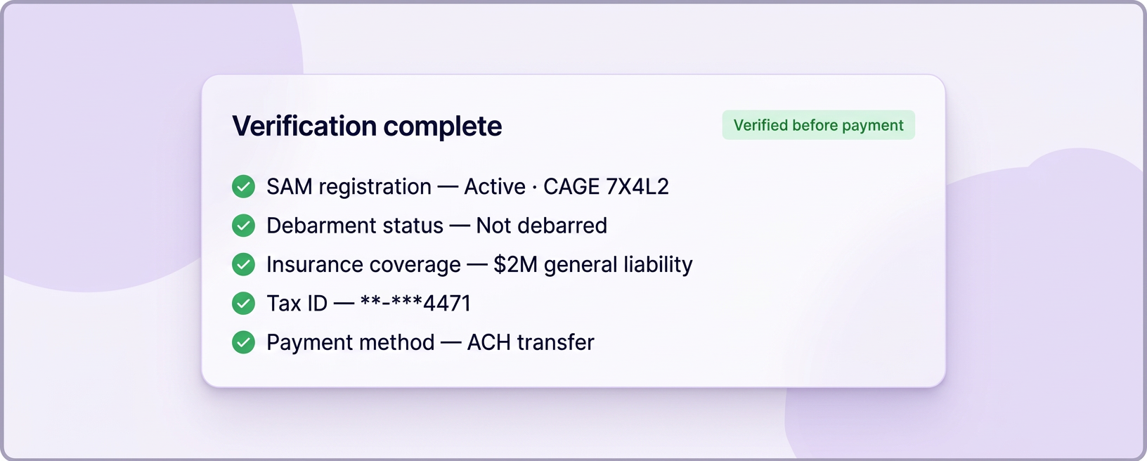 Vendor verification checks in progress