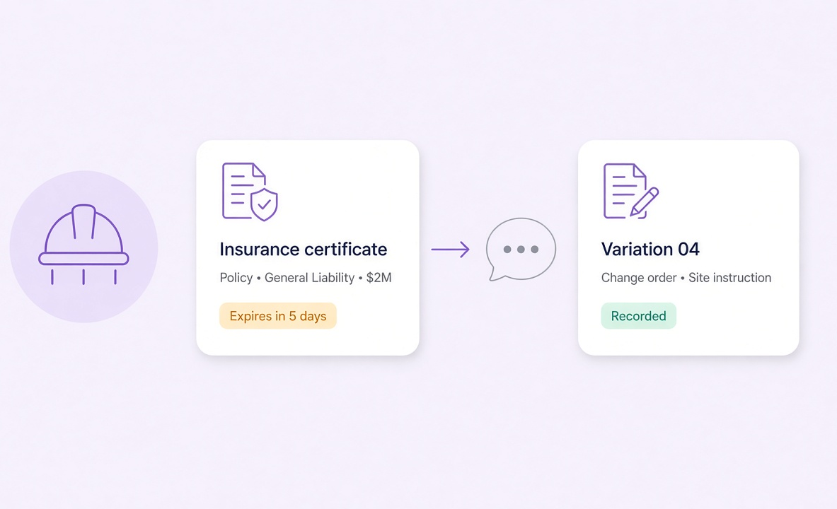 Expiring insurance certificate and a verbal variation recorded on the file
