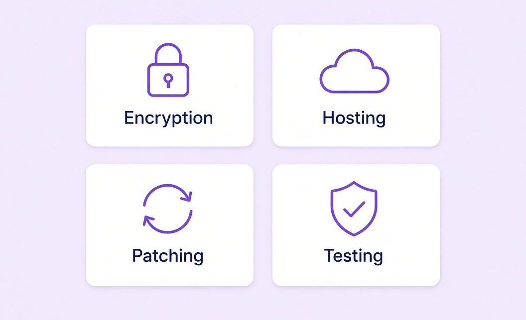 Encryption, US hosting, patching, independent testing and audit trail handled for you
