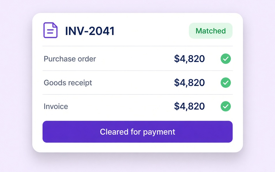 Invoice matching workflow from award to three-way match