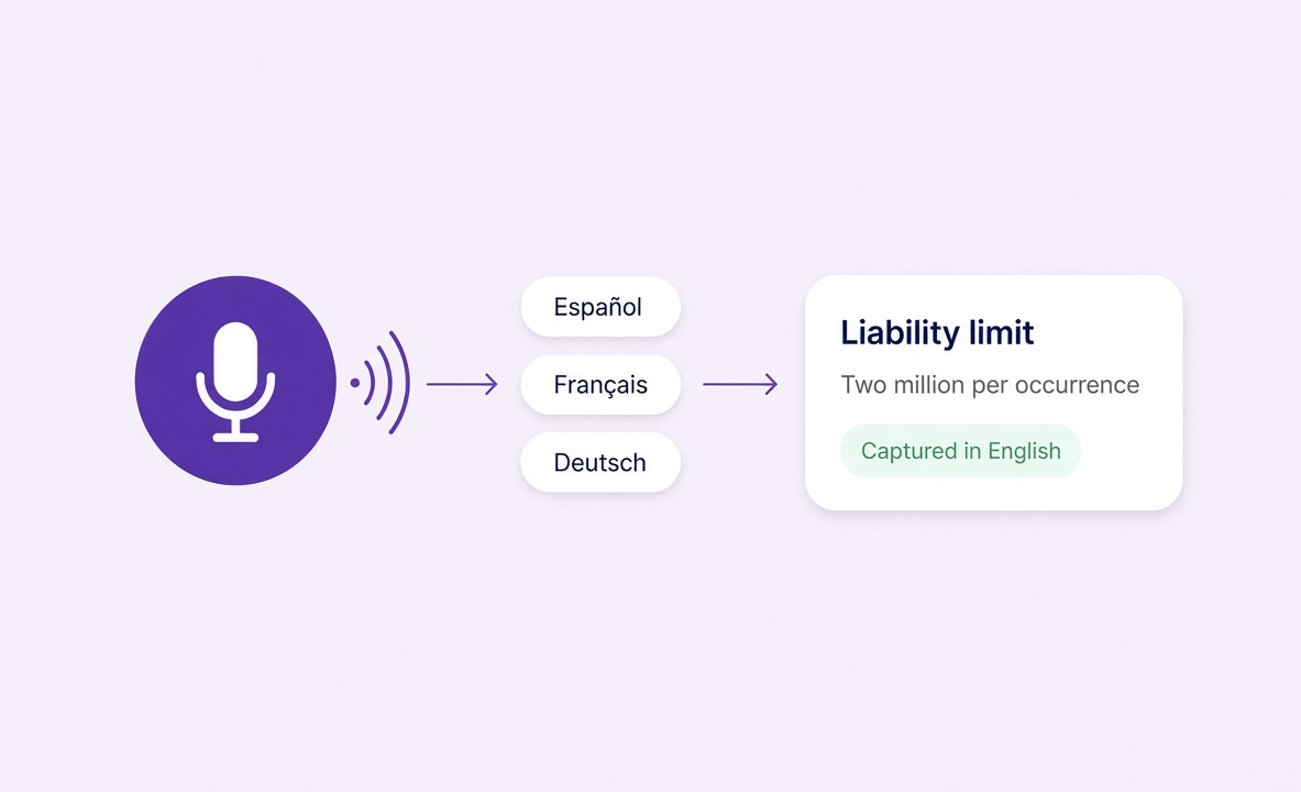 Spoken answers in Spanish, French or German captured in English on the supplier record